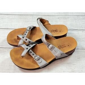 SAS Women’s Jett Toe Loop Slide Sandal Wedge Steel Silver Gray Size 9.5M